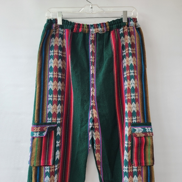 Kilim Peruvian Baggy Cargo Pants Women's Large Boho Folk  Textile Funky Joggers - Picture 7 of 9